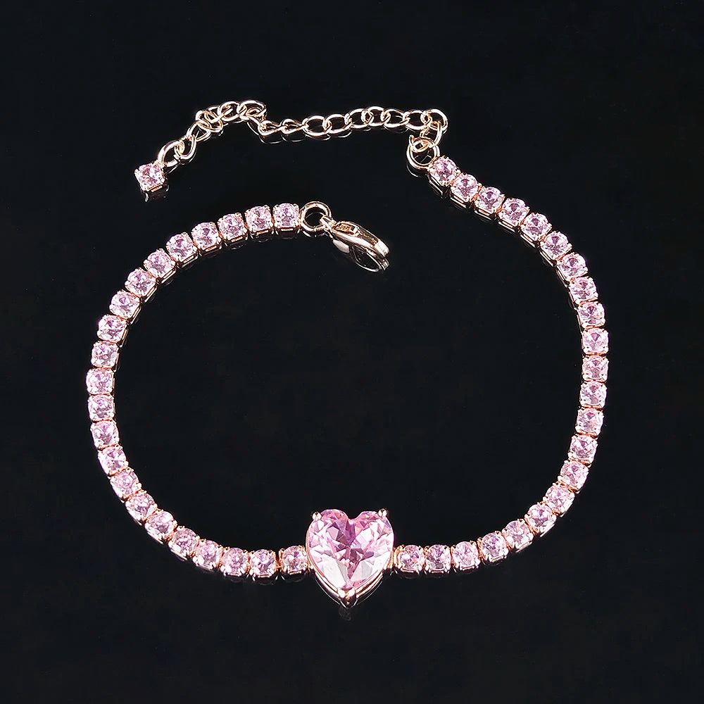 Moonso Trendy Rose Gold Color Pink Heart Bracelet Bangle for Girl Lovers Love Party Gift Jewelry Free Shipping Items S8481