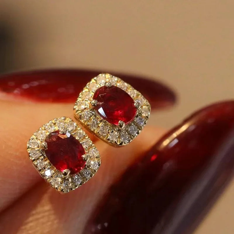 Fashion Red Cubic Zirconia Stud Earrings