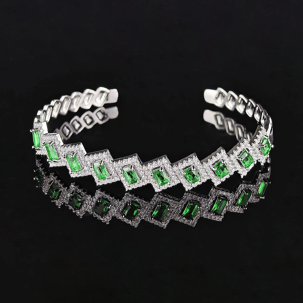 Luxury Round Blue Green Red Color on Hand Open Bracelet Bangle for Women Anniversary Gift Jewelry Wholesale Moonso S6145