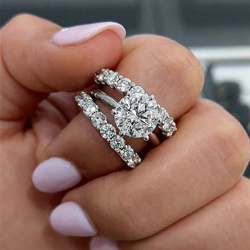 Moonso Arrival Wedding Ring Sets for Women Luxury Paved Brilliant 3Pcs Crystal Jewelry Wholesale Free Items Gift R4339-2xR4324