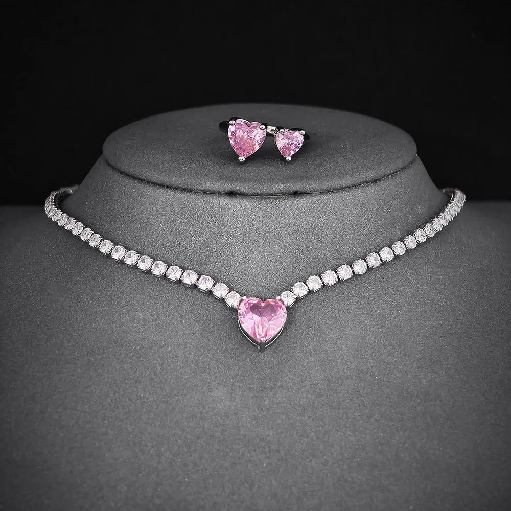 Moonso Luxury Pink Color Jewelry Set